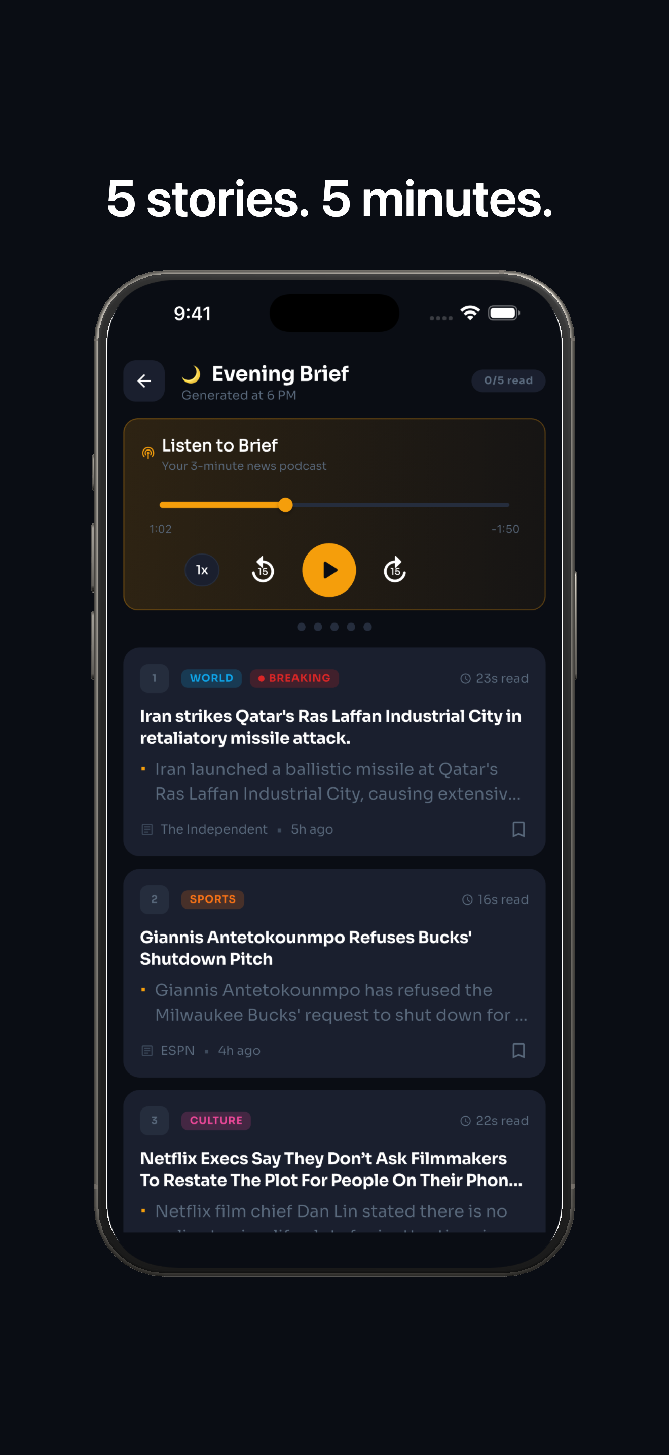 Briefly morning audio brief player